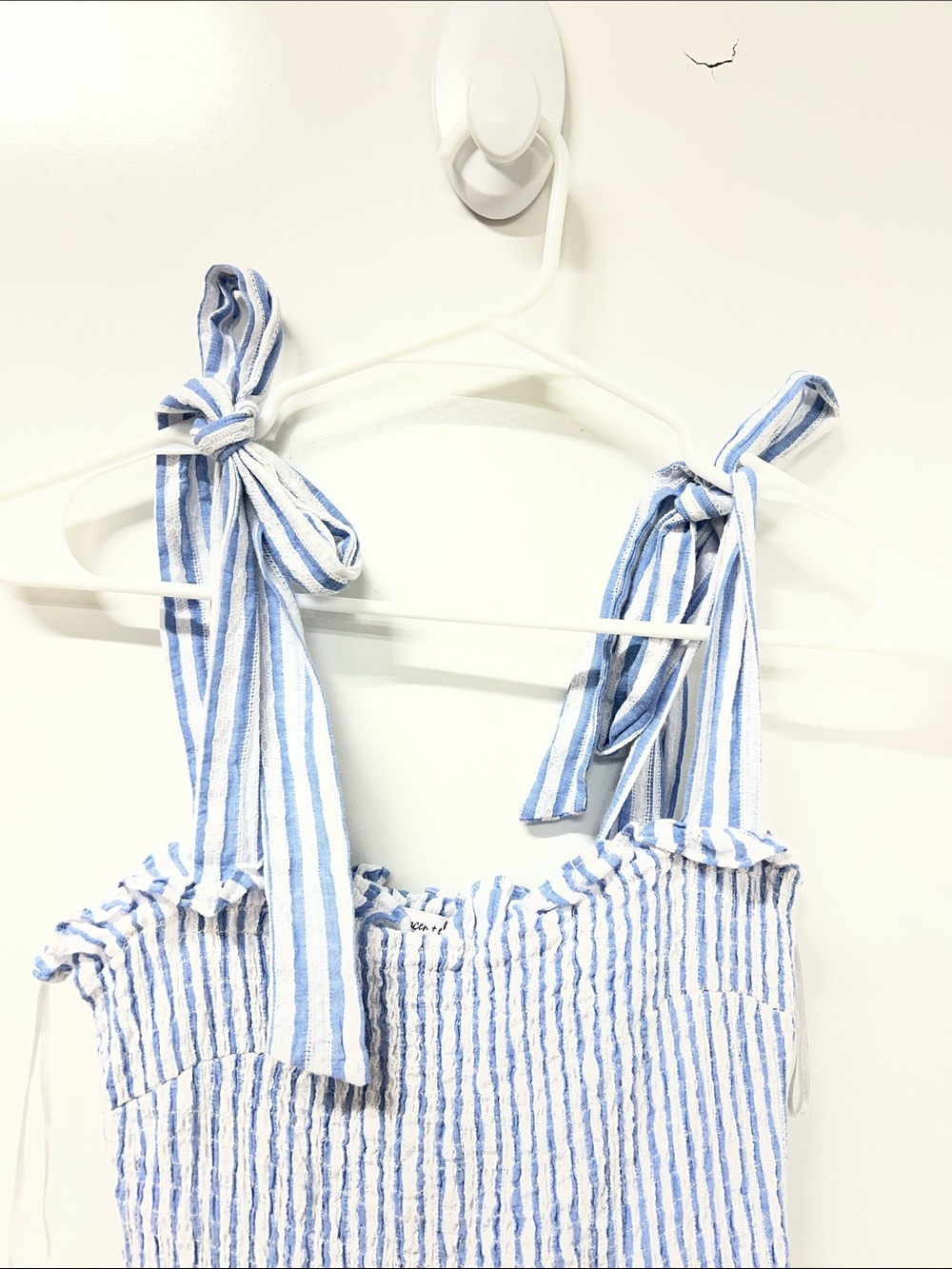 Spencer and Ella Sundress, Smocked, Blue and White, Lined, Tier, Cotton, Small - Picture 2 of 9